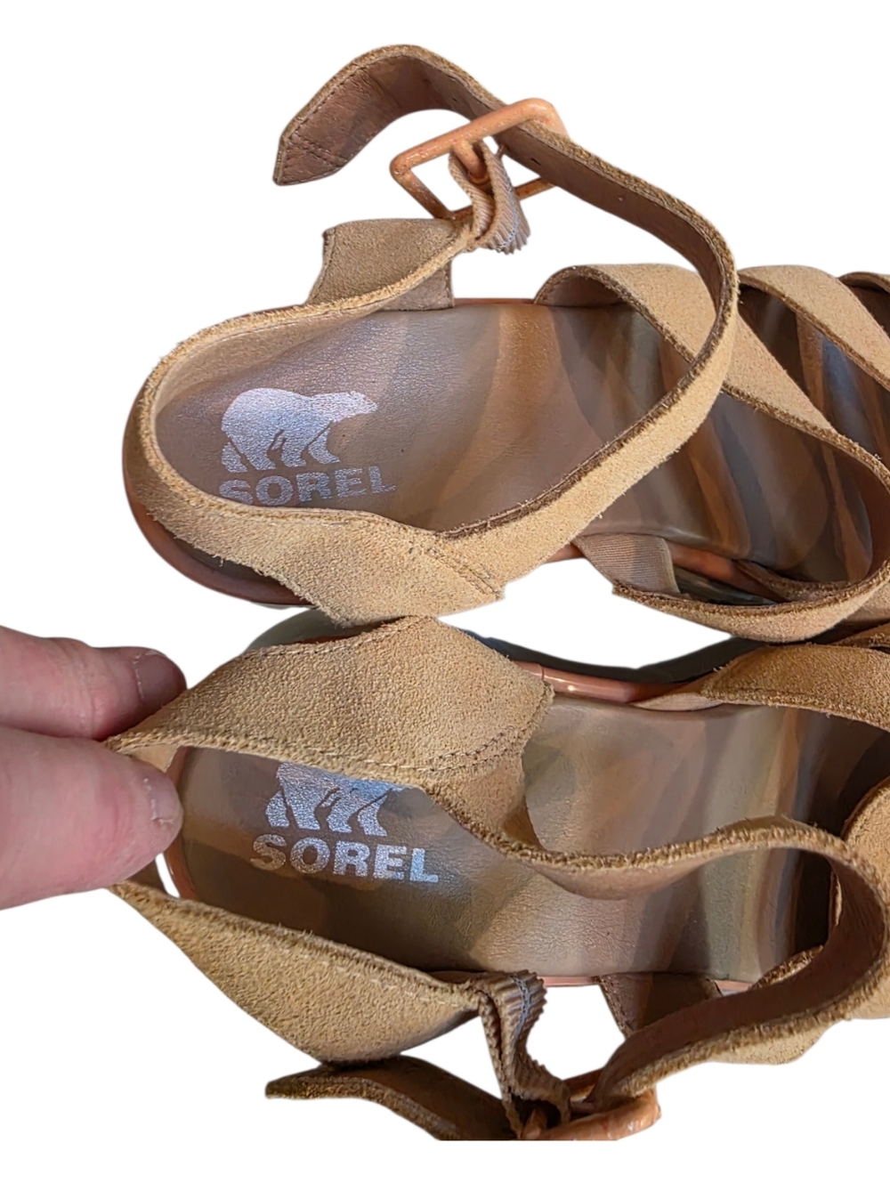 Sorel Joanie III Tan Leather Suede Sandals Wedge Size 10.5 NWOT - Picture 8 of 8